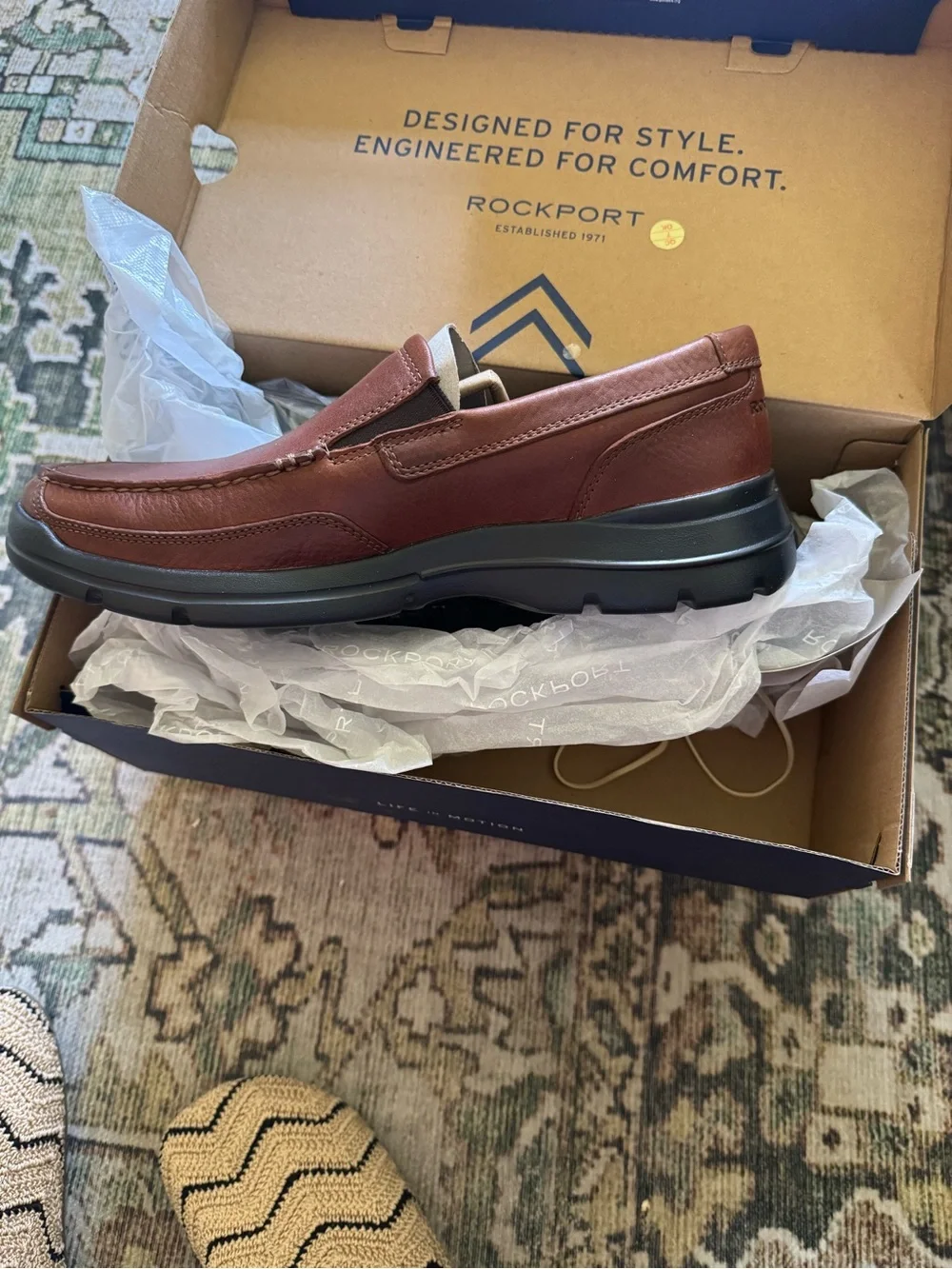 Rockport Men’s Chestnut Brown Leather Slip-On Loafer